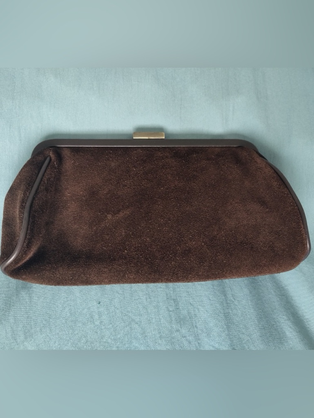 LOFT Brown Suede Frame Clutch with Gold-Tone Clasp